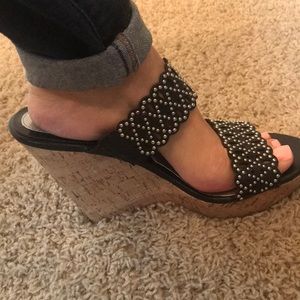 White House silver studded black wedges